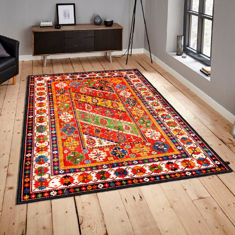 Antibacterial Cotton Area Rug, 2.6 x 4.9 Feet | Non-Slip PVC Underside & Dot Base | 100% Cotton, 7.0 mm Total Thickness | Machine Washable, Red, Green, White & Yellow | Perfect for Home Decor & Comfort