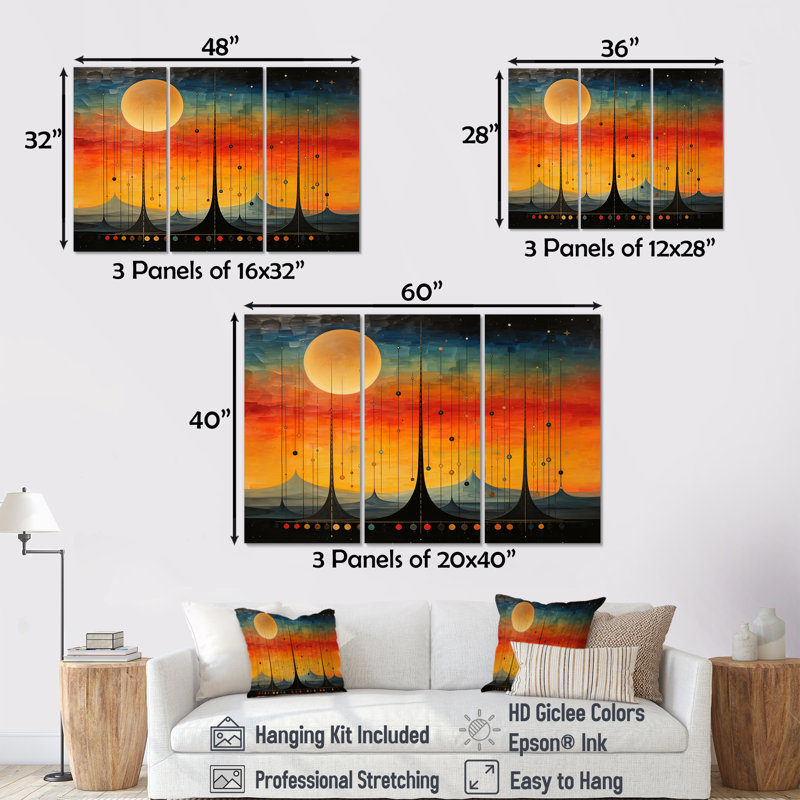 Croker - ensemble d'art mural abstrait paysage, H 28 po x l 36 po x P 1 po, Toile tendue