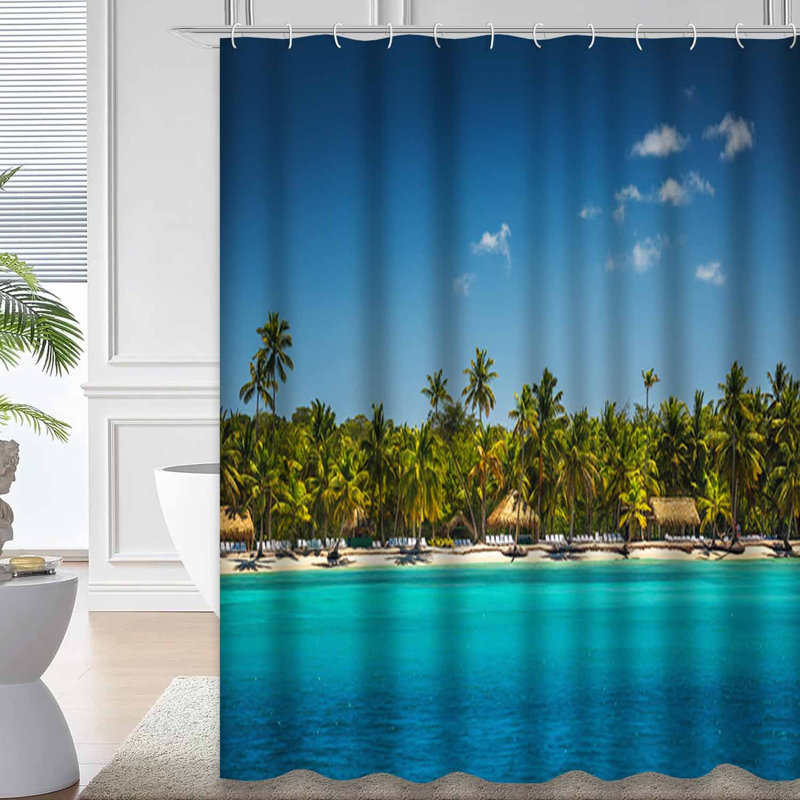 Palmiers, plage tropicale, côte, bleu ciel, avec 12 crochets, L 72 po x l 72 po
