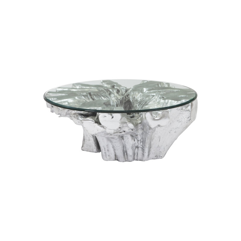Modern Luxe 48" Round Glass Coffee Table with Silver Leaf Finish