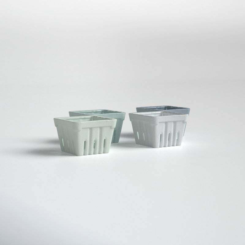 4-Piece Stoneware Berry Bowls, White/ Gray/ Green/ Pale Green