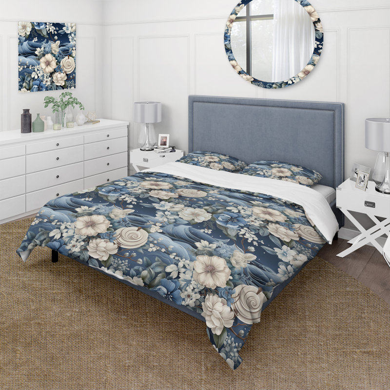 Ensemble de housse de couette Nautical Allure Of Blue Flower Ocean - Coastal, Housse de couette pour très grand lit et 2 très
