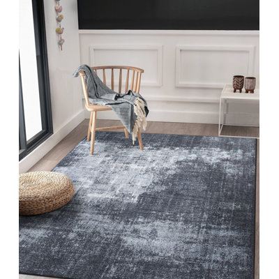 Tapis noir / gris à motif abstrait lavable à la machine Priebe