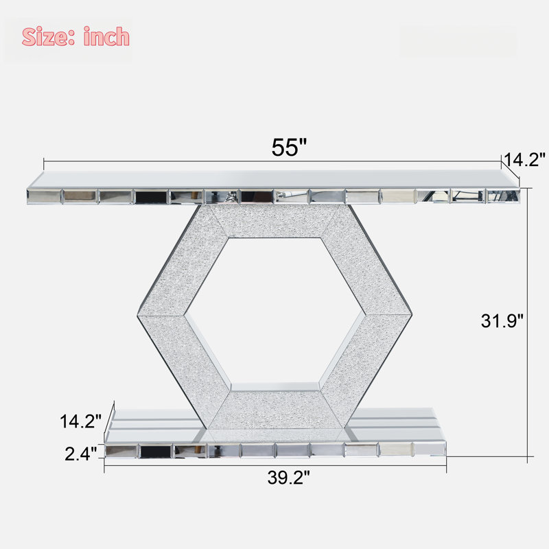 Console Sparkling avec effets en verre de diamant et découpes hexagonales géométriques