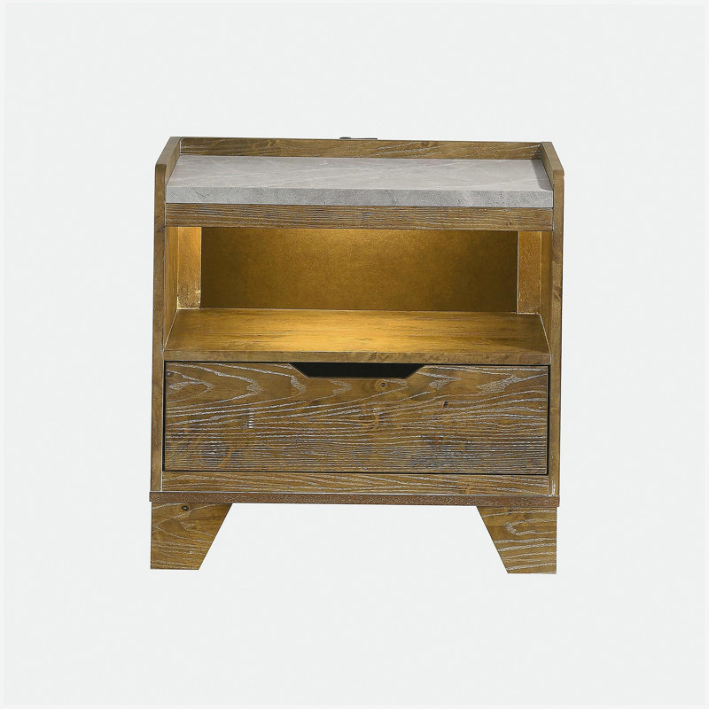 1-Drawer Nightstand with Integrated LED, Medium Oak