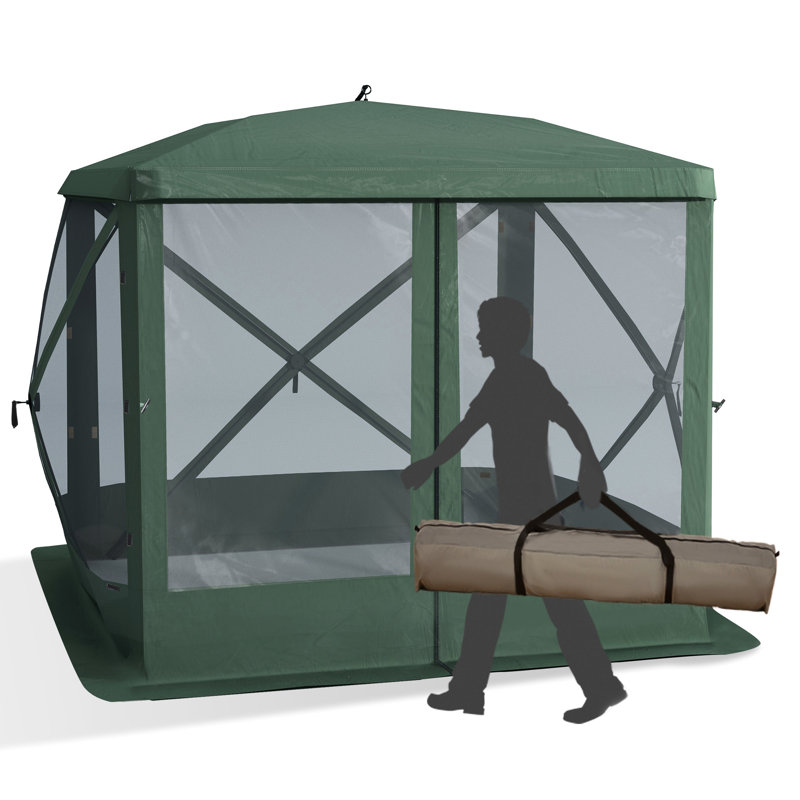 Abri de camping extérieur escamotable, 7 pi x 7 pi, avec matériau respirant et cordes de hauban pour une stabilité accrue auvent portatif, parois latérales en filet