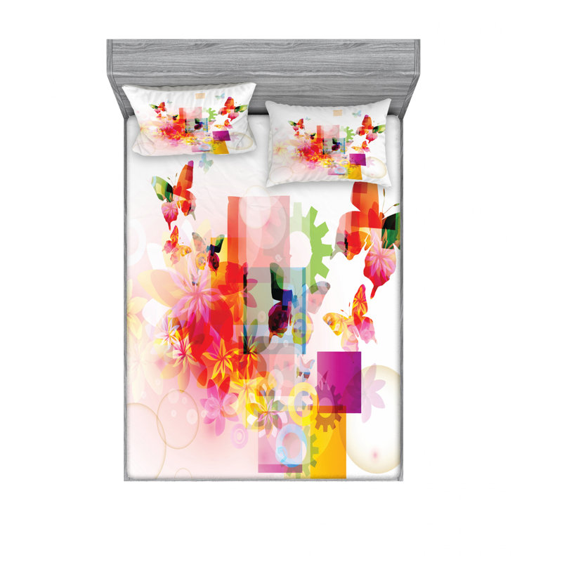 Microfiber Abstract Sheet Set, Queen Sheet Set with Fitted Sheet