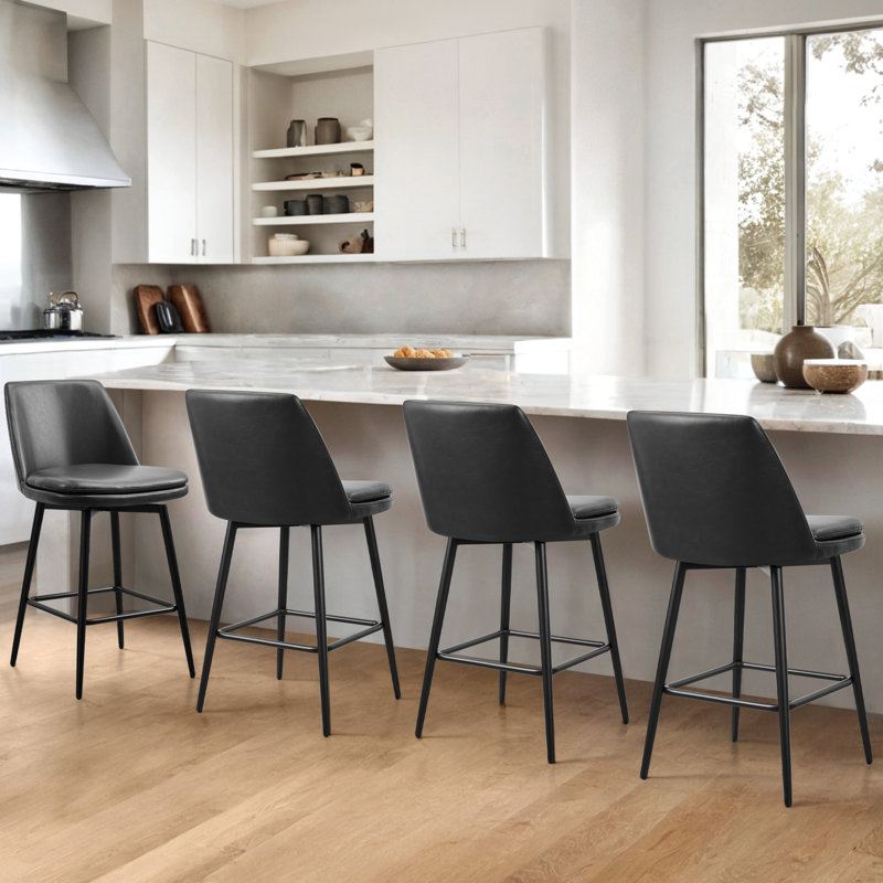 Betzalel Swivel Upholstered Counter Stool with Metal Frame, Black
