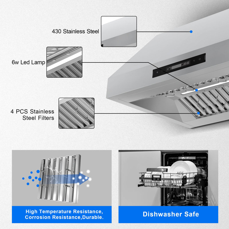 Hotte sous un meuble 30 pouces 900 CFM, sans conduit / conduit avec contrôle tactile Gesture, 9 vitesses disponibles