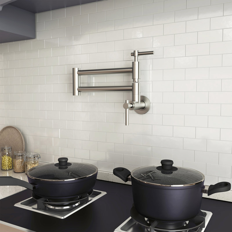 CASAINC Contemporary Wall Mount Swing Arm Folding Pot Filler Kitchen Faucet, Brushed Nickel