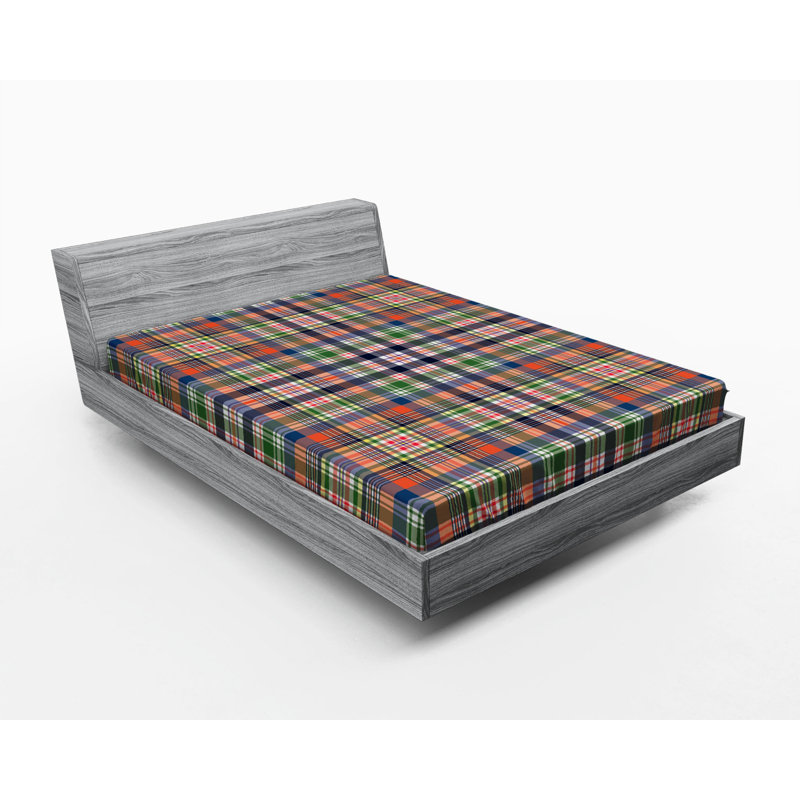 Microfiber Striped Fitted Sheet, Queen Fitted Sheet, Brown/Yellow Plaid
