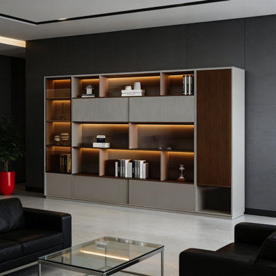 94.49" Modern Luxury Office Bookcase Set With LED Lighting