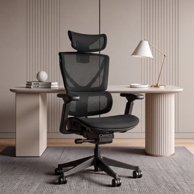 Button Control Ergonomic Mesh Task Chair with 3-Level Recline Lock, Home Office chair with High-Back Mesh Seats, Casters, and Adjustable Headrests; Featuring Comfortable Lumbar Support and Adjustable Armrests
