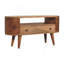 Mini unité de divertissement arrondie en bois, pieds nordiques, chêne, fente ouverte, 1 tiroir