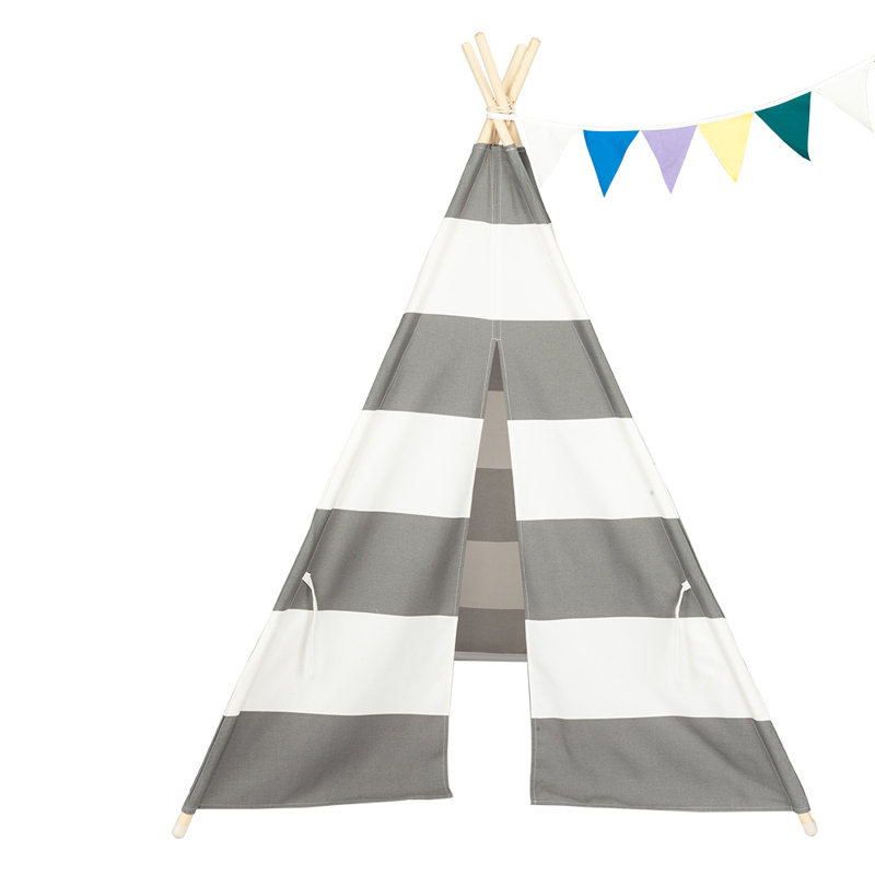 Blue Elephant 120cm W x 165cm D Indoor / Outdoor Cotton Triangular Play Tent, Grey/White