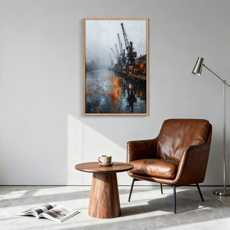 Ensemble de 1 tableau sur toile représentant un port industriel, 48"H x 32"W, Natural