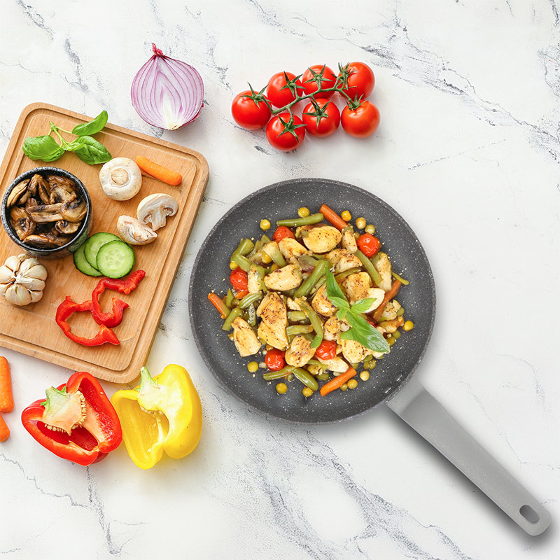 ZOYA Aluminum Non-Stick Frying Pan, 4.50 cm H x 20 cm W x 37 cm L, Grey