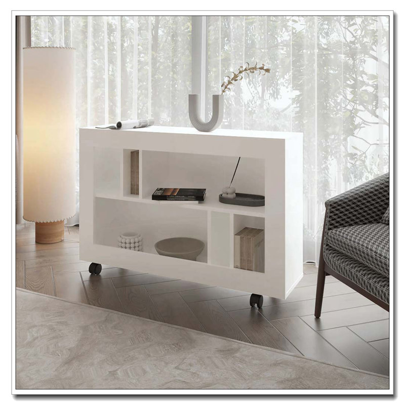 Console blanche en mélamine avec rangement ouvert