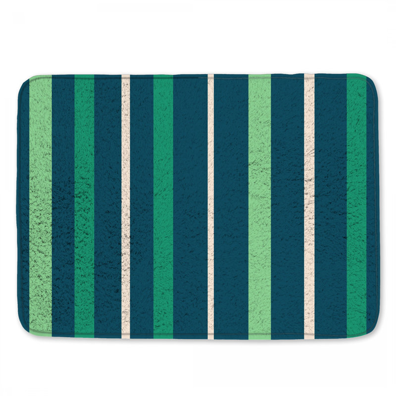 Tapis de bain à rayures vertes et bleues, L 34 po x L 21 po