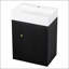Meuble-lavabo moderne de 20 pouces avec lavabo en céramique, porte à motif de losanges, poignée dorée et tablettes de rangement latérales pour petits espaces-64261543