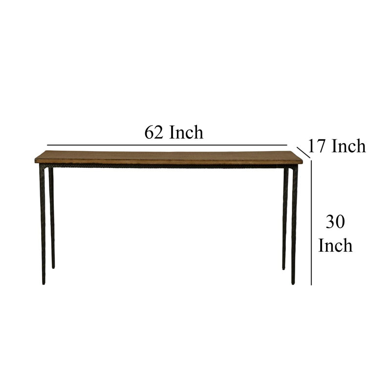 Console de canapé Lemy, plateau rectangulaire brun de 62 pouces, structure noire