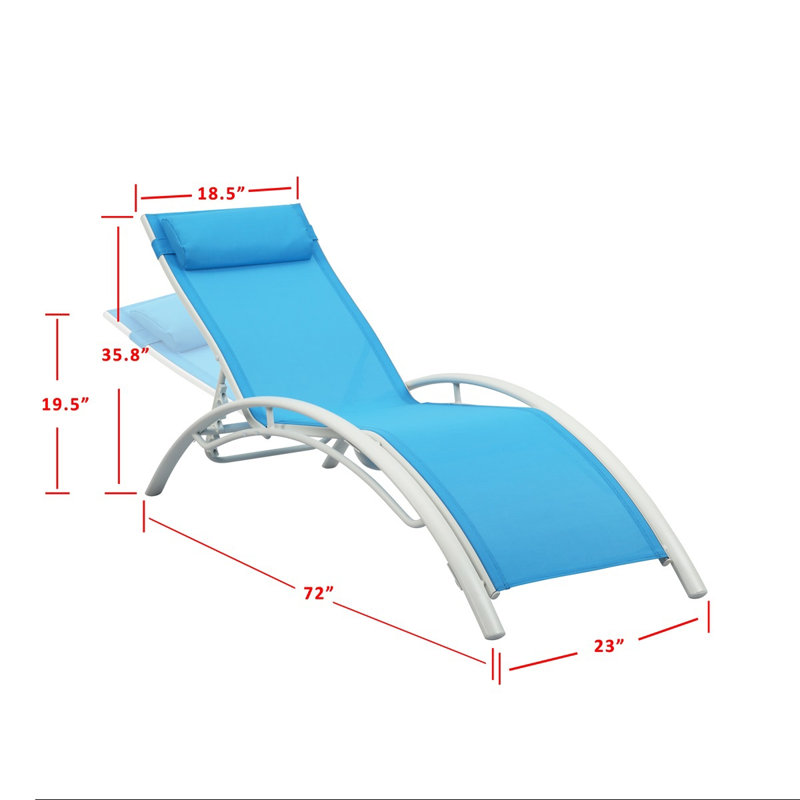Chaise longue simple inclinable Tracei, Bleu, Blanc