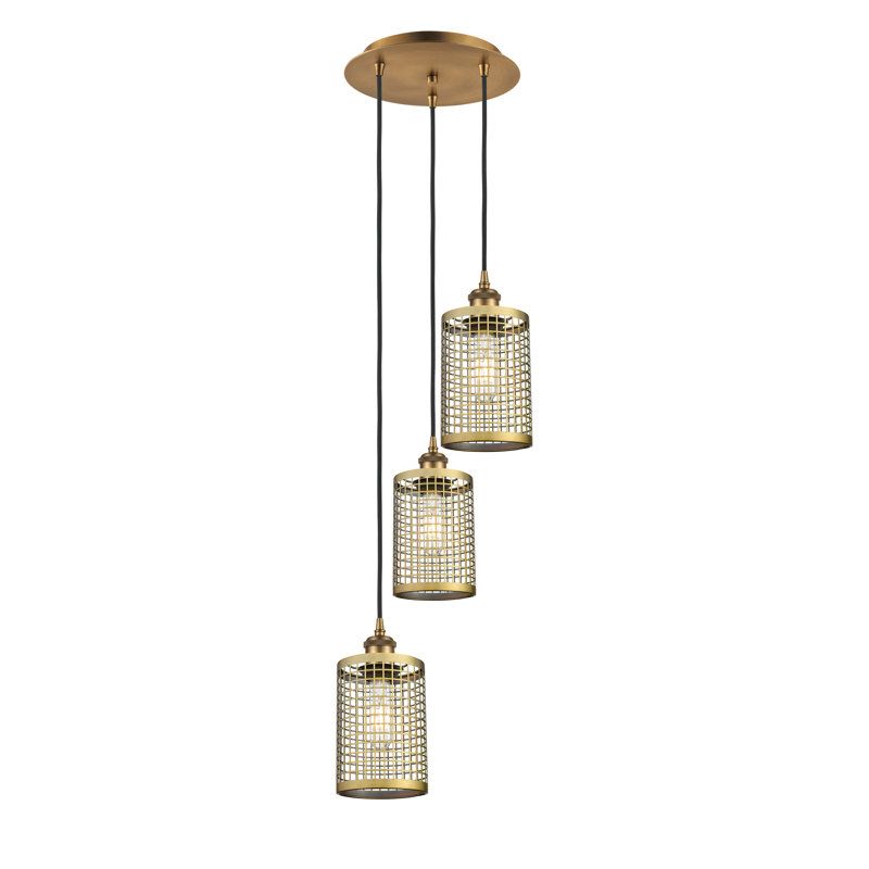 Luminaire suspendu suspendu à 3 lumières Makelle, Laiton brossé, Laiton brossé