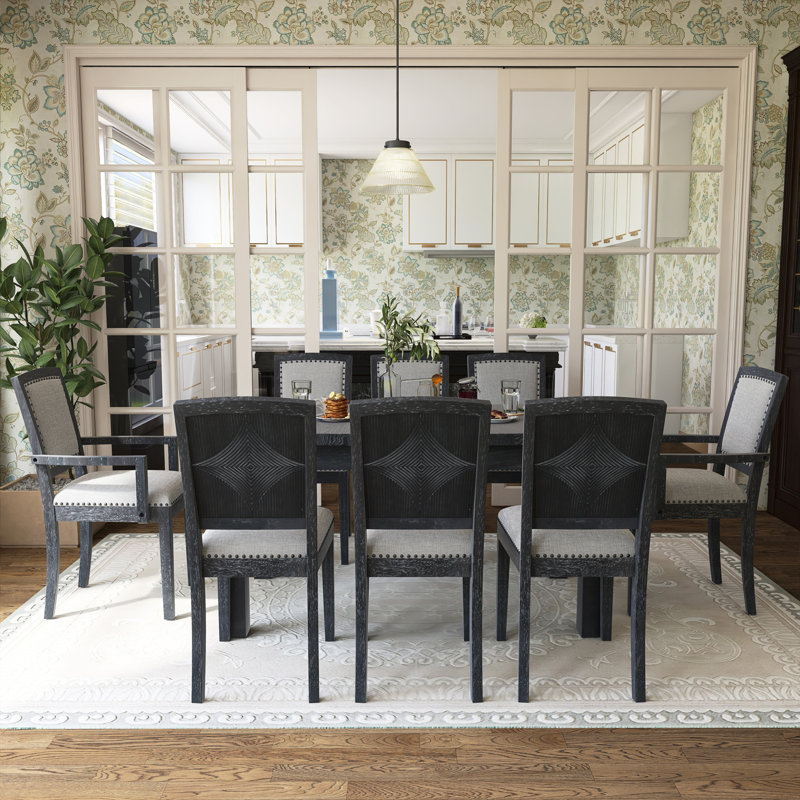 9-Piece Extendable Wood Top Dining Table Set, Black