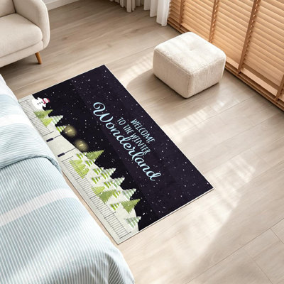 Tapis intérieur orange lavable à la machine, motif Parc, Forêt et Nuit d'hiver