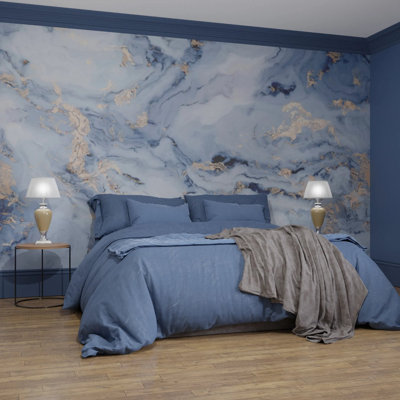 Superfresco Easy Gilded Stone Navy Gold Print To Order Fixed Size 2.8m x 3m Mural