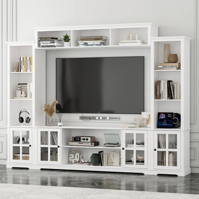 102'' W Entertainment Center With Glass Doors & Adjustable Shelves