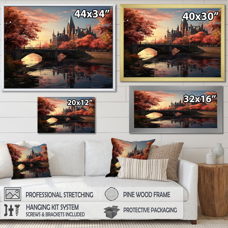 «College On Pond Memories» sur toile, Toile tendue, H 34 po x l 44 po x P 1,5 po