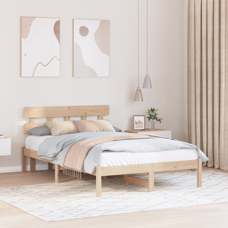 Vidaxl Bed Frame With Headboard Solid Pine Wood, Brown, 120 x 200cm