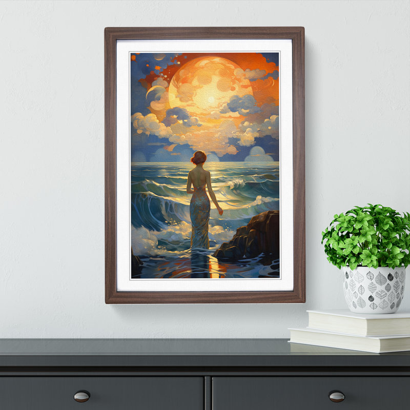 Ocean Deco - Single Picture Frame Print on Wood, 64cm H x 46cm W x 2cm D, Walnut 