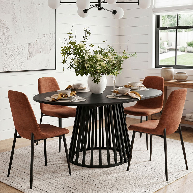4- Person Dining Table Sets With Extendabe Oval Table & 4 Upholstered Chenille Dining Chairs, Terra