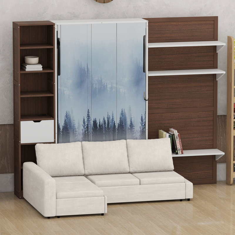 Lit escamotable avec canapé-lit avant, rangement et port de chargement pour les chambres d'amis, Blanc