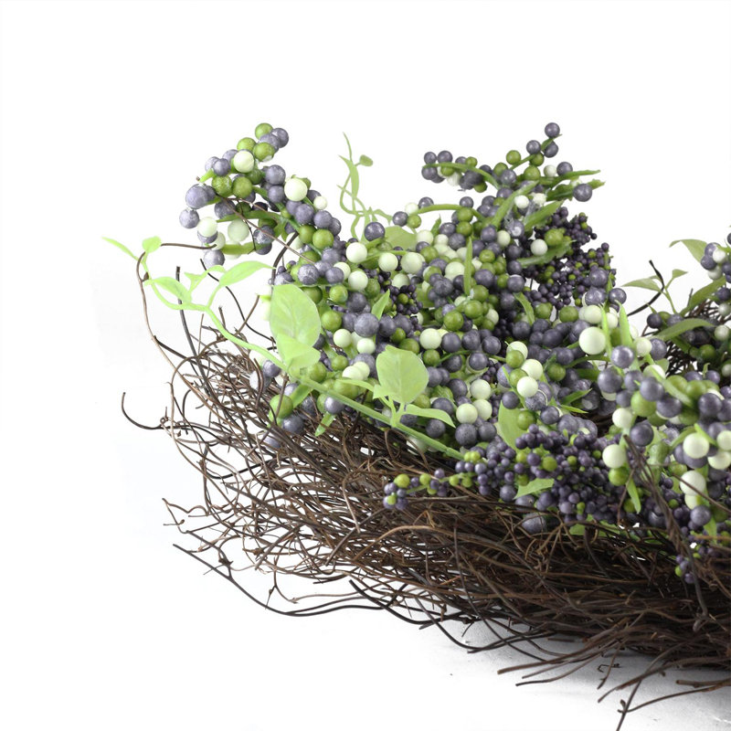 22-Inch Purple and White Berry Artificial Spring Wreath