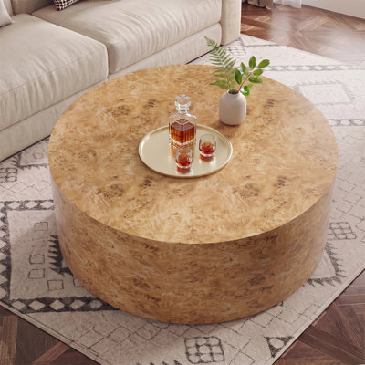Table basse cylindrique moderne en loupe de bois de 101,6 cm (40 po), table d'appoint basse.