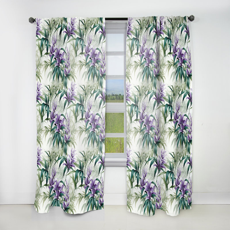 Green Purple Bamboo Serenade Tropical Pattern VI - Tropical Velvet Curtain - 1 panel, 52" W x 84" L