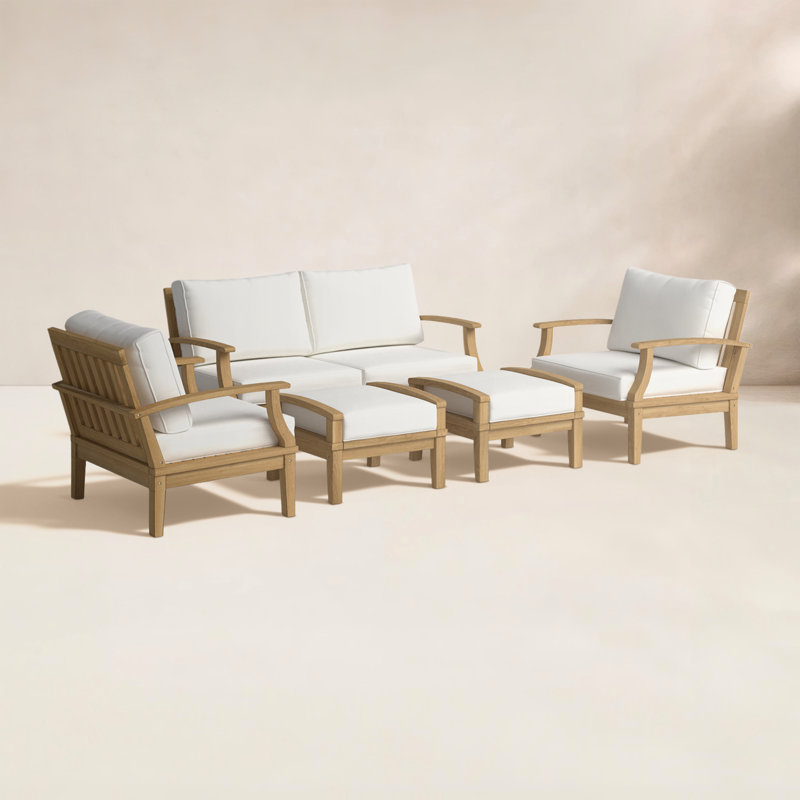 Ensemble de patio extérieur en teck 6 pièces Pier, Blanc