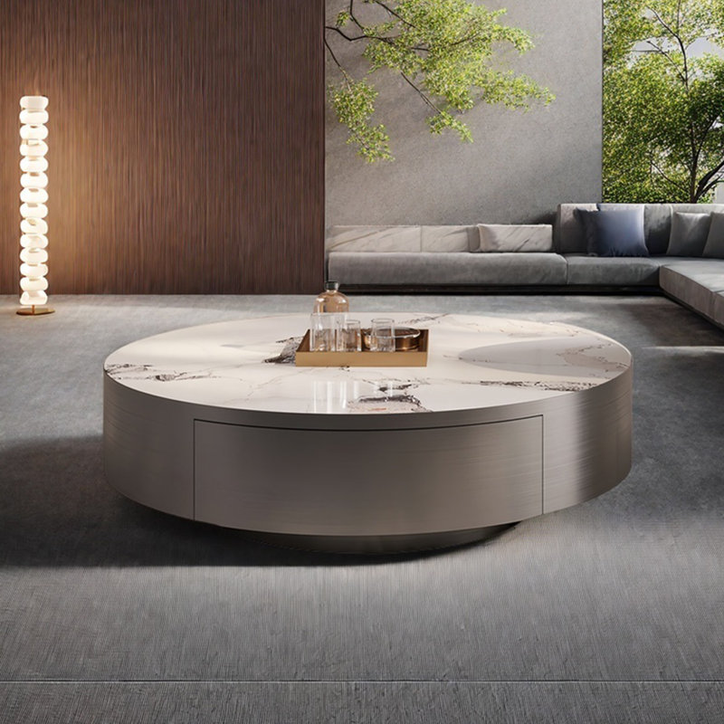 Table ronde légère et luxueuse, H 12,6 po x L 31,5 po x l 31,5 po, Gris pistolet