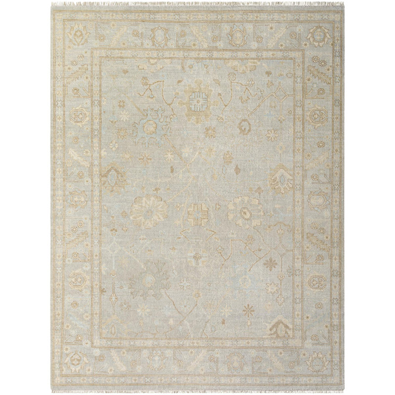 Ushak Hand Knotted Wool Abstract Area Rug in Gray, Rectangle 8' x 10'