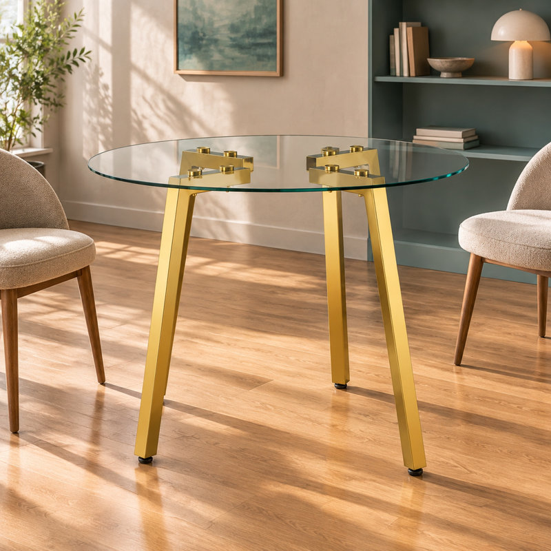 Table de salle à manger ronde moderne en verre trempé noir de 107 cm (42 po)., Gold
