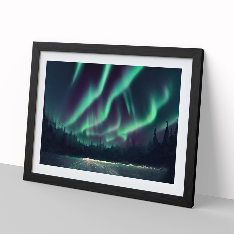 Artistic Northern Lights - Single Picture Frame Print, Black, 46cm H x 64cm W