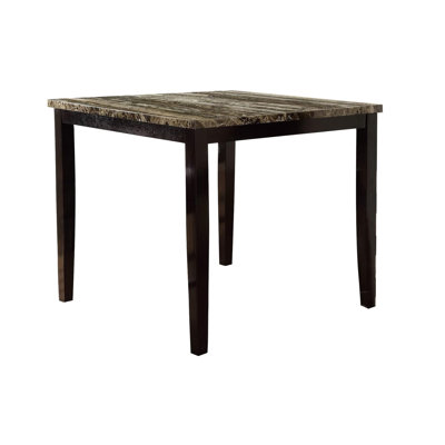 Modern Square Dark Brown Faux Marble Dining Table With Birch Veneer Top For Room And
