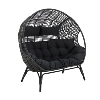 Fauteuil d'œuf d'extérieur surdimensionné en osier pour 2 personnes avec housse imperméable, causeuse double avec coussins