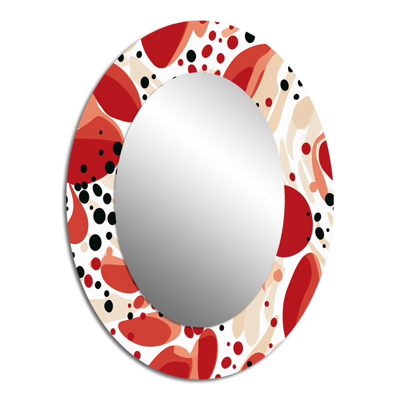 Red And White Polka Dots Pattern - Polka dots  Wall Mirror, Modern Decorative Mirror, Printed Metal Art, 40" H x 30" W, Oval