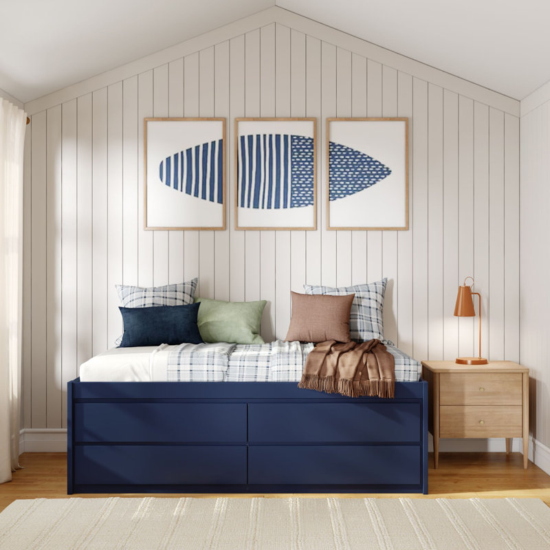 Jack Captain Bed with Storage Drawers, Blue, Twin