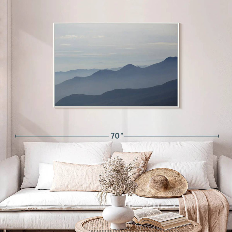 Foggy Mountain Range, Floating Frame White, 43" X 29"