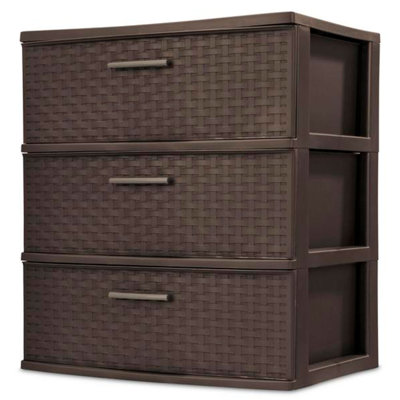 Sterilite 25306P01 Spacious 3-Drawer Wide Weave Design Storage Tower, Brown